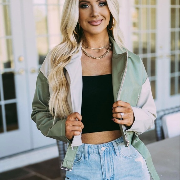 Contrast Leather Jacket - Picture 1 of 2